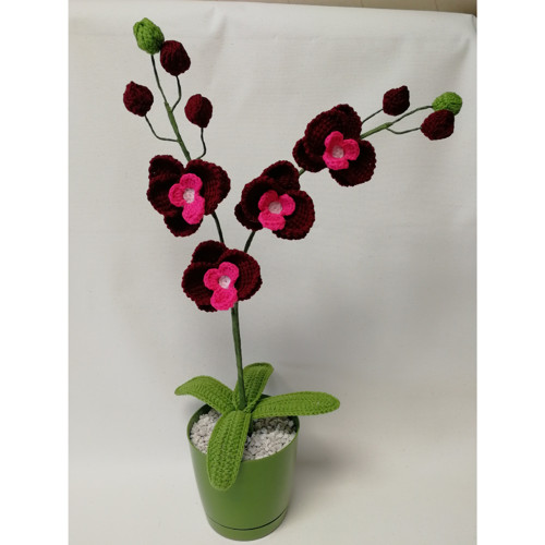 Háčkovaná květina - bordó růžová orchidej