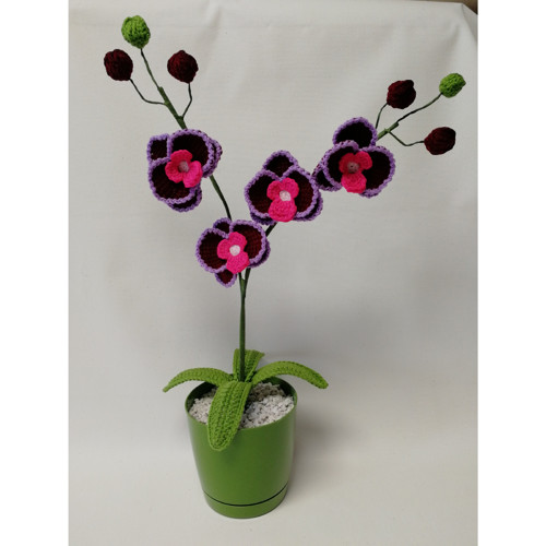 Háčkovaná květina - bordo růžově fialová orchidej