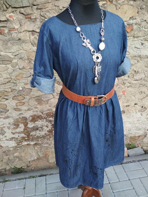 Denim šatky - pampelišky vel. 48 — foto 1