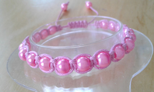 Růžový shamballa náramek