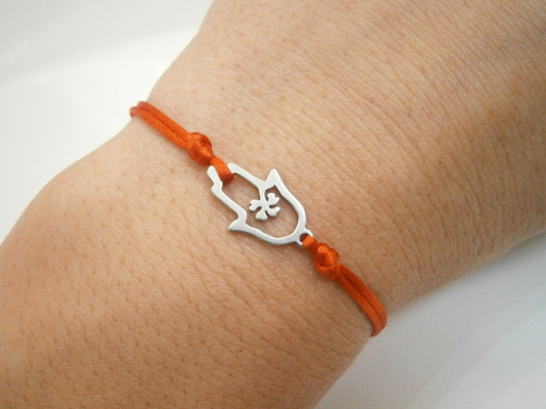 Saténový náramek *Hamsa* Nerezová ocel (Kabbalah)