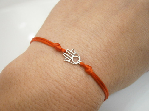 Saténový náramek *Hamsa* Nerezová ocel (Kabbalah)