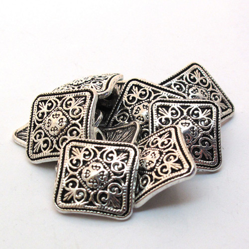 Knoflík stříbrný kovový čtvereček 14mm 1/2/6ks