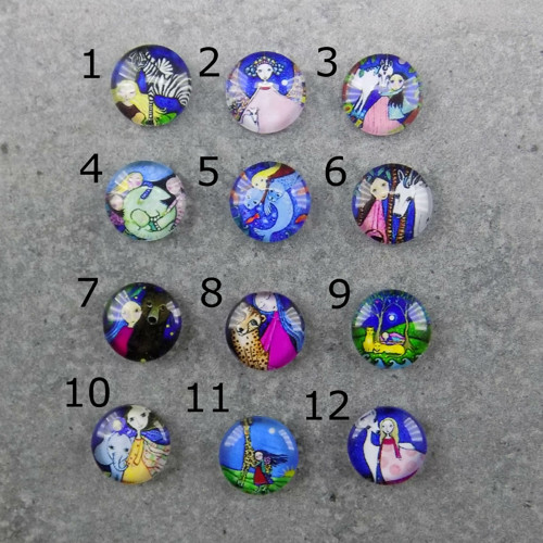 Skleněný lesklý kabošon s potiskem 12mm