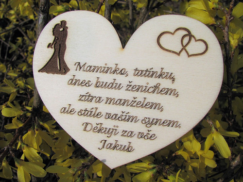 Srdce s poděkováním rodičů 10x12 cm