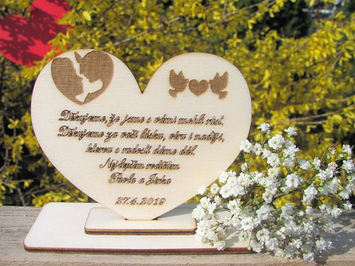 Srdce s poděkováním rodičů 13x16 cm