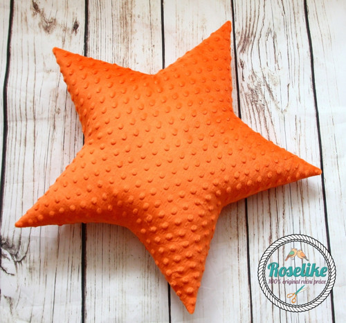 Polštář hvězda Minky oranžová - 50 cm