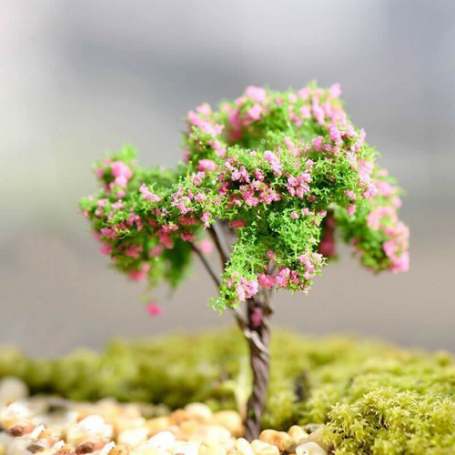 Umělý růžový kvetoucí stromeček, miniatura do
