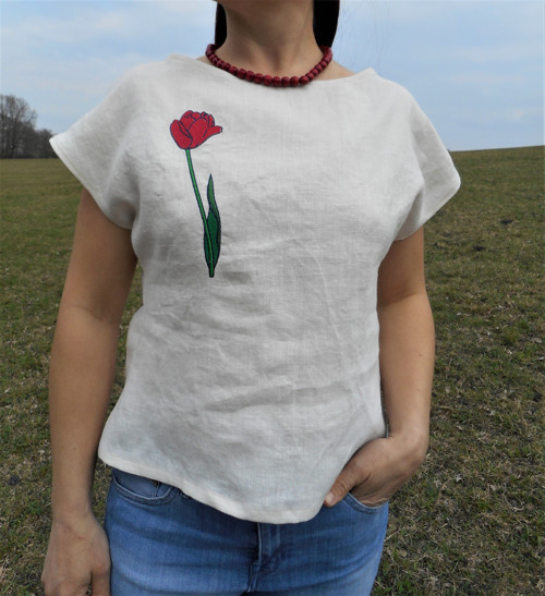 Lněná halenka Tulipán - bílá