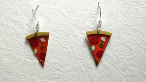 Papírové náušnice - pizza (galvanicky postříbřeno)
