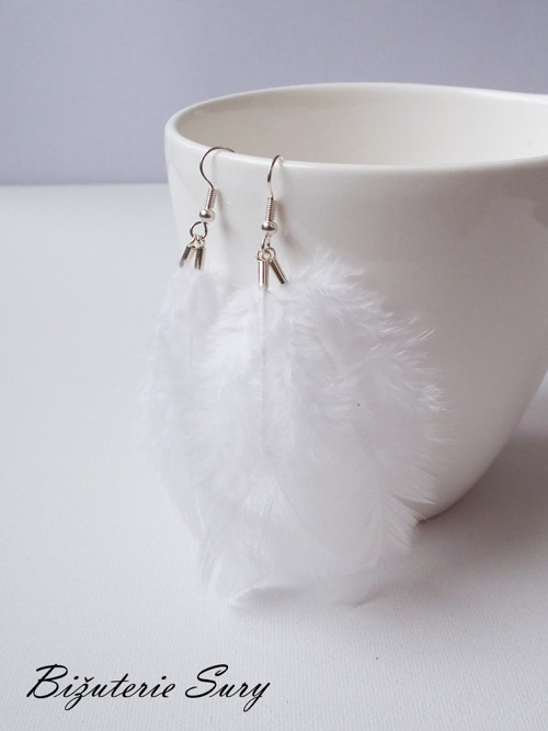 Angel's Wings - bílé peříčkové náušnice — foto 1