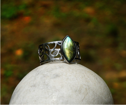 Nerezový náramek..." Silver and stone " — foto 1