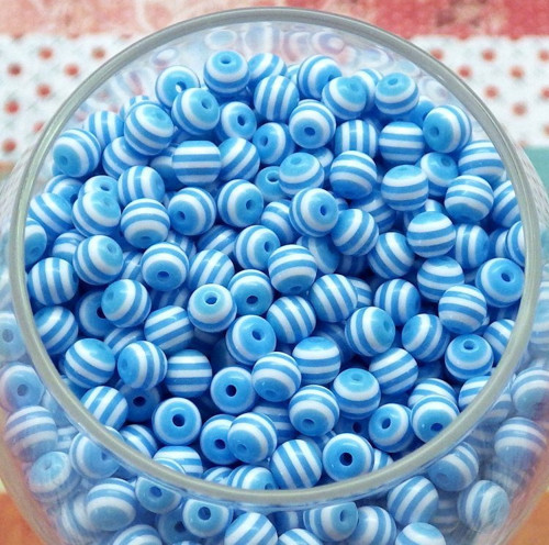 Korálky pruhované námořnické sv.modré, 6mm, 20 ks