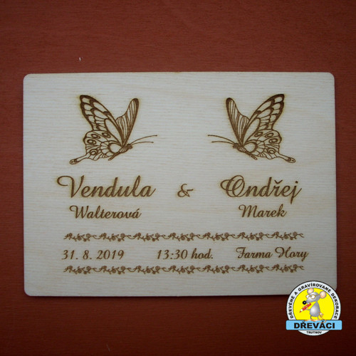 Dřevěné Svatební oznámení z vlastní grafiky KV0257