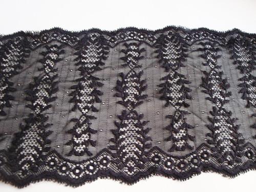 Elastická krajka šíře 16,5 cm - černá