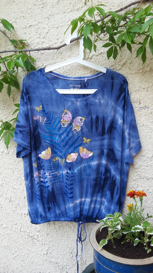 Modré mámení s motýly, oversized — foto 1