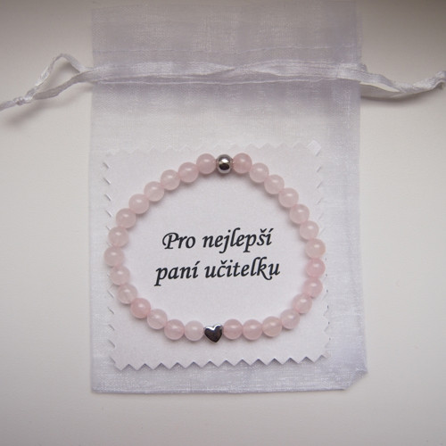 Náramek z růženínu s hematitovým srdíčkem