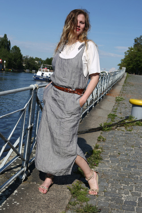 Lněná šatová sukně šedá — foto 1