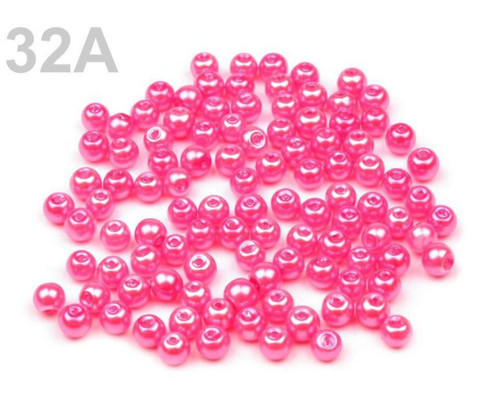 50g Růžová Neon Skleněné Voskové Perly Ø4mm,