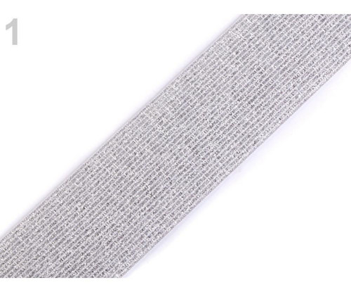 1m Bílá Stříbrná Pruženka S Lurexem Šíře 40mm,