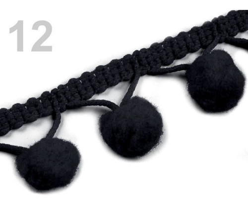 1sáček Black Prýmek Šíře 20mm S Bambulkami Ø10mm,