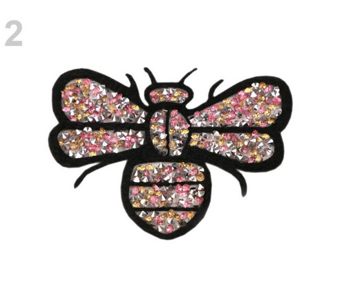 1ks Růžová Velká Nažehlovačka Včela S Kamínky,