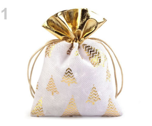 1ks Bílé Zlato Dárková Taška 13x18cm Imitace Juty,