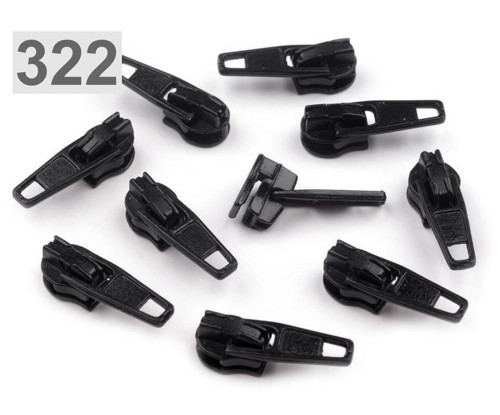 10ks 322 Black Jezdec Ke Spirálovým Zipům 3mm, Jez