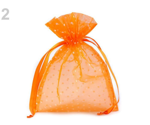 2ks Oranžová Organza Dárkové Tašky 13x18cm Puntíky