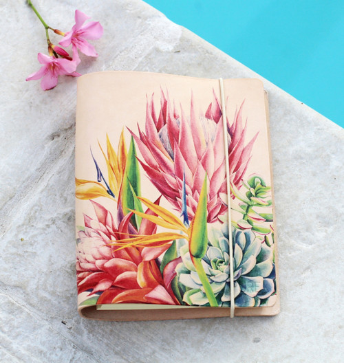 Kožený zápisník/karisblok TROPICAL PROTEA A5