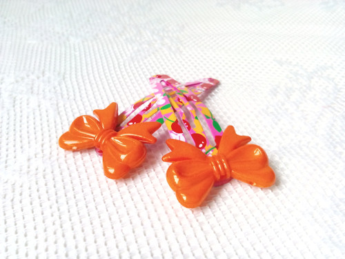 Pin Up sponky do vlasov (čerešňe/oranž.mašličky)