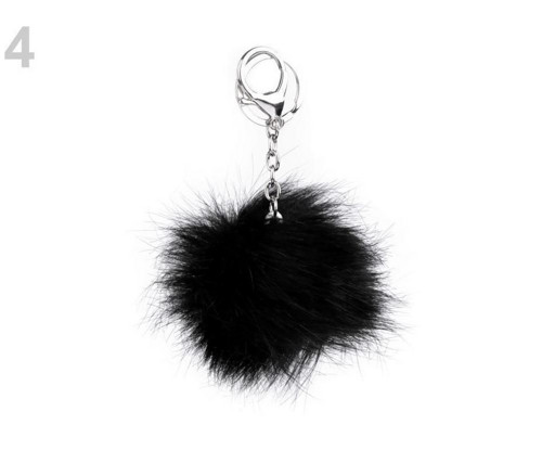 1ks Černé Kožešiny Pom Pom Klíčenka / Bag Přívěsek