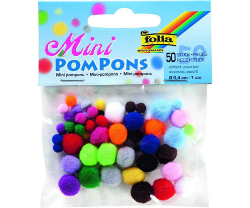 Mini Pompony - Bambulky - 50 Ks Mix Barev, Folia B