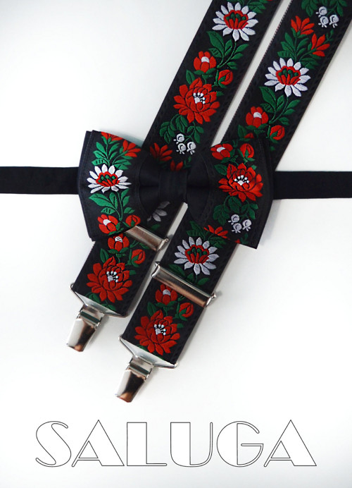 Folkový folklorní set motýlek + šle černý