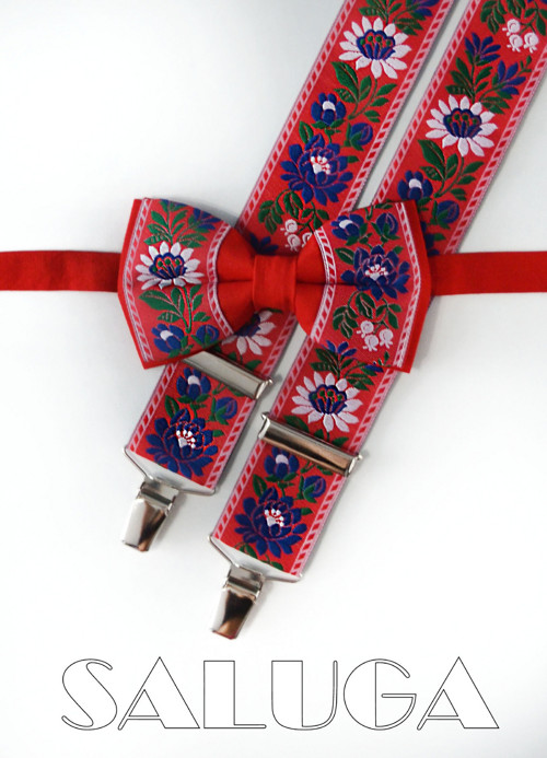 Dětský Folkový folklorní set motýlek + šle červený