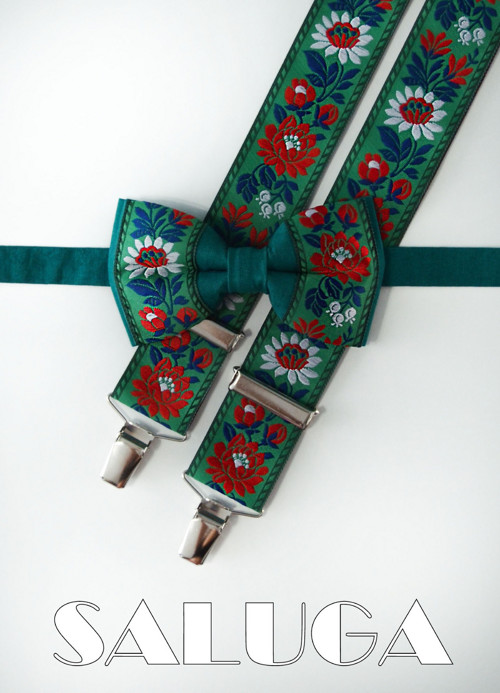Dětský Folkový folklorní set motýlek + šle zelený
