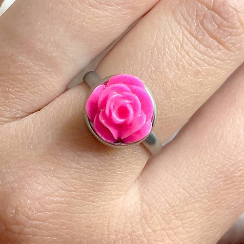 Elegantní prsten s růží z chirurg. oceli růžová