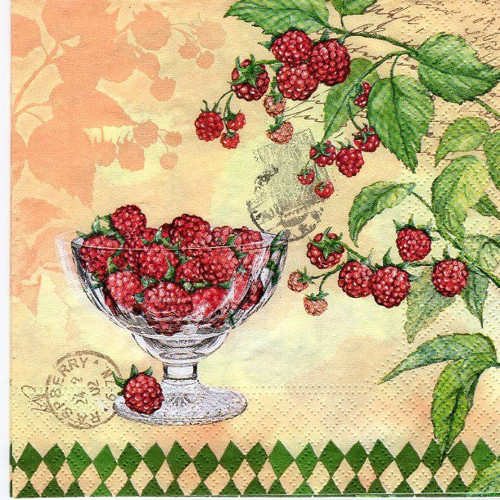 Ubrousek na decoupage Maliny v poháru, 1ks