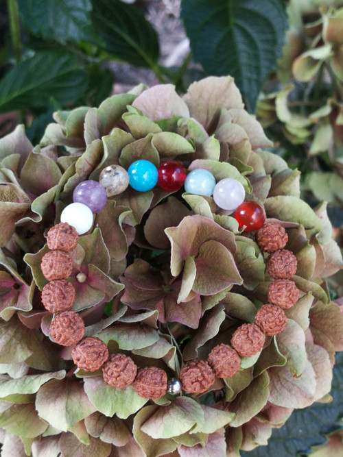 Čakrový náramek - rudraksha, achát,nefrit,obsidián
