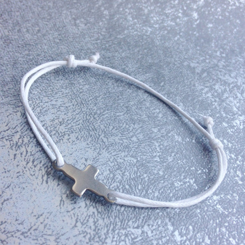 Bílý náramek s křížkem - S. Steel