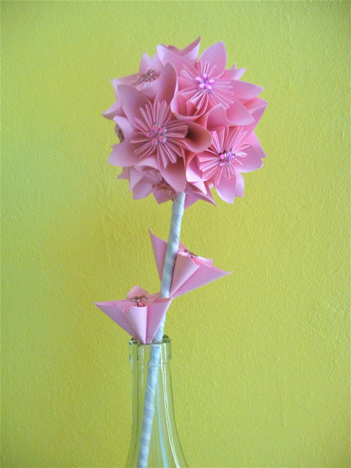Kusudama větvička-růžová