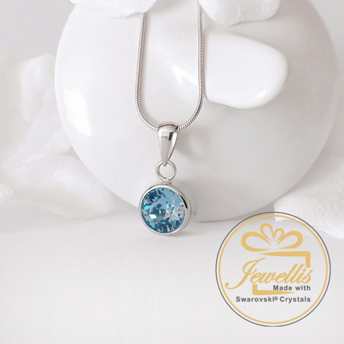 Ocelový náhrdelník Swarovski - Aquamarine