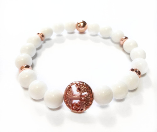 Náramek bílý jadeit strom života rose gold