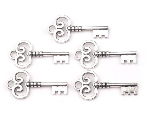 5ks Latina Přívěsek Klíč 19x40mm, Ozdoby Kovové -