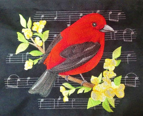 1234 - Ptáček - výšivka - panel 40 x 50 cm