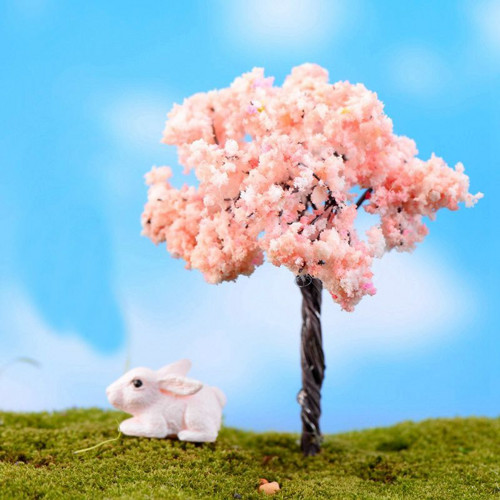 Umělý růžovobílý kvetoucí stromeček, miniatura do