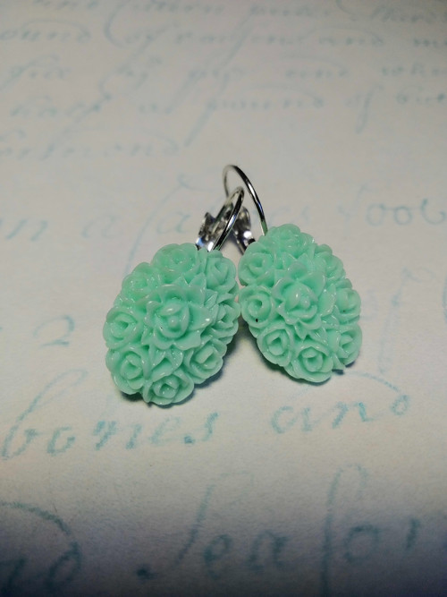 Náušnice - Kytice v oválku - mint — foto 1