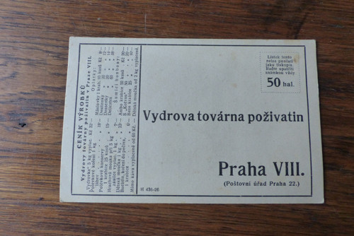 Vydrova továrna poživatin...objednací lístek