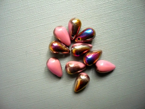 Růžové AB kapky 10 x 6 mm - 20 ks