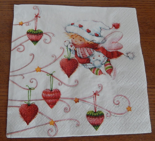 Ubrousek na decoupage - víla se srdíčky